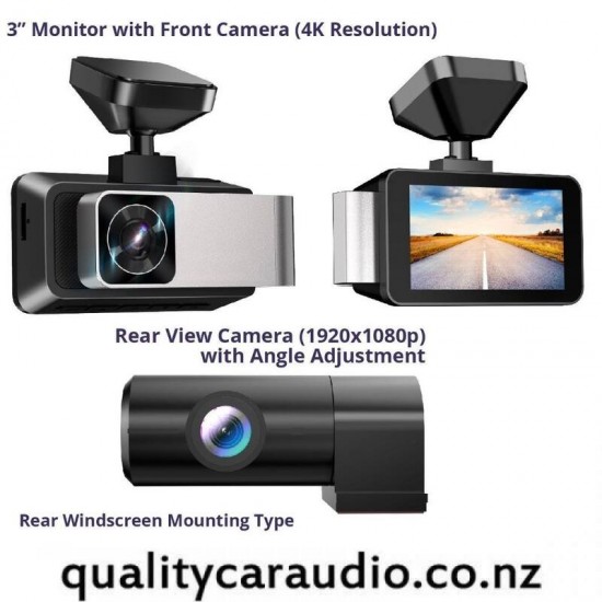 QCA D370S 3" Front Camera 4K and rear camera 1080p Dash Cam - In stock at Distribution Centre