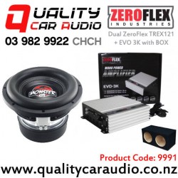 Dual ZeroFlex TREX121 12" 1650W RMS Subwoofer + EVO 3K 3000W RMS Mono Amplifier with TREX Box