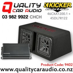 Kicker 46CXA1200.1 1200W Mono Channel Class D Amplifier with 45DL7R122 Dual 12" 1200W RMS 2 ohm Subwoofer Enclosure
