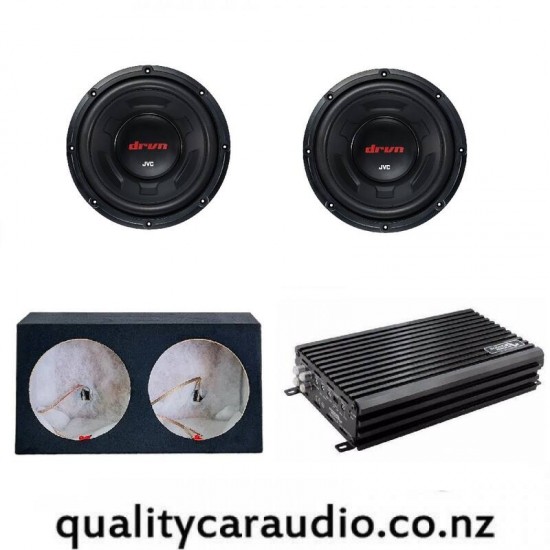 Dual JVC CW-DR124 12" 1800W Subwoofer & SoundMagus DK1200 1200W RMS Mono Channel Amplifier with Box